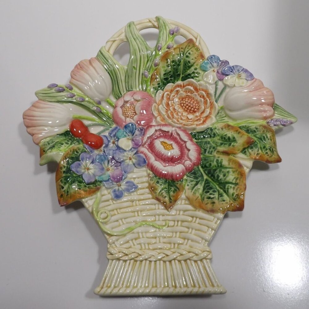 Fitz Floyd Old World Rabbits Canape Plate Wall Hanging Floral Basket Decorative